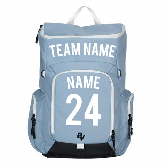 Baby Blue Sports Backpack - Custom and Personalized - With Ball Holder