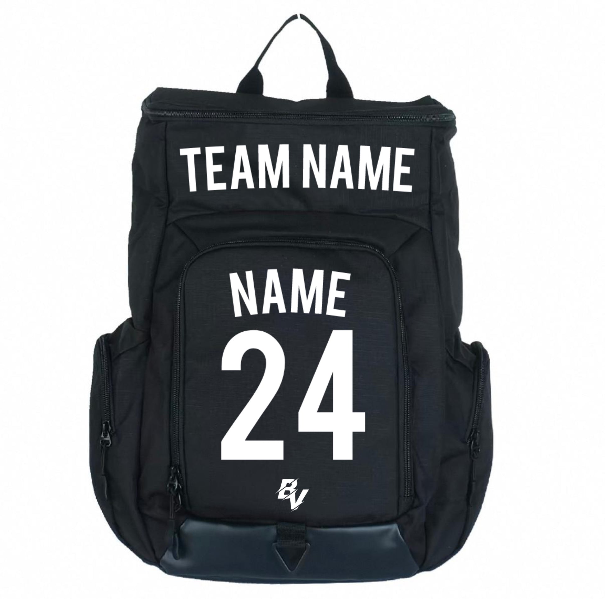 Black Sports Backpack - Custom and Personalized - With Ball Holder