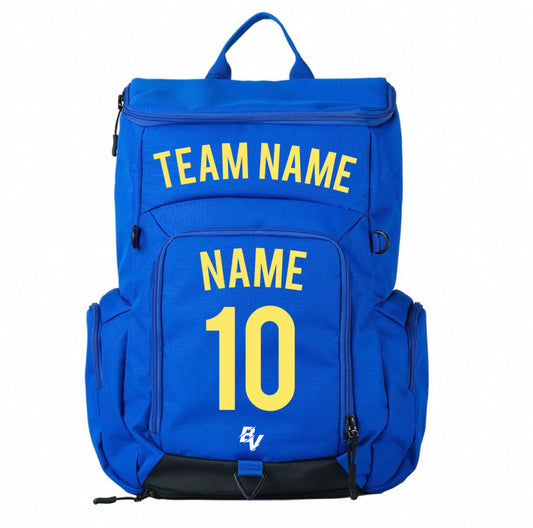 Blue Sports Backpack - Custom and Personalized - With Ball Holder