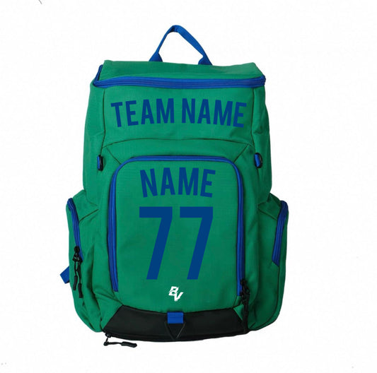 Green Sports Backpack - Custom and Personalized - With Ball Holder