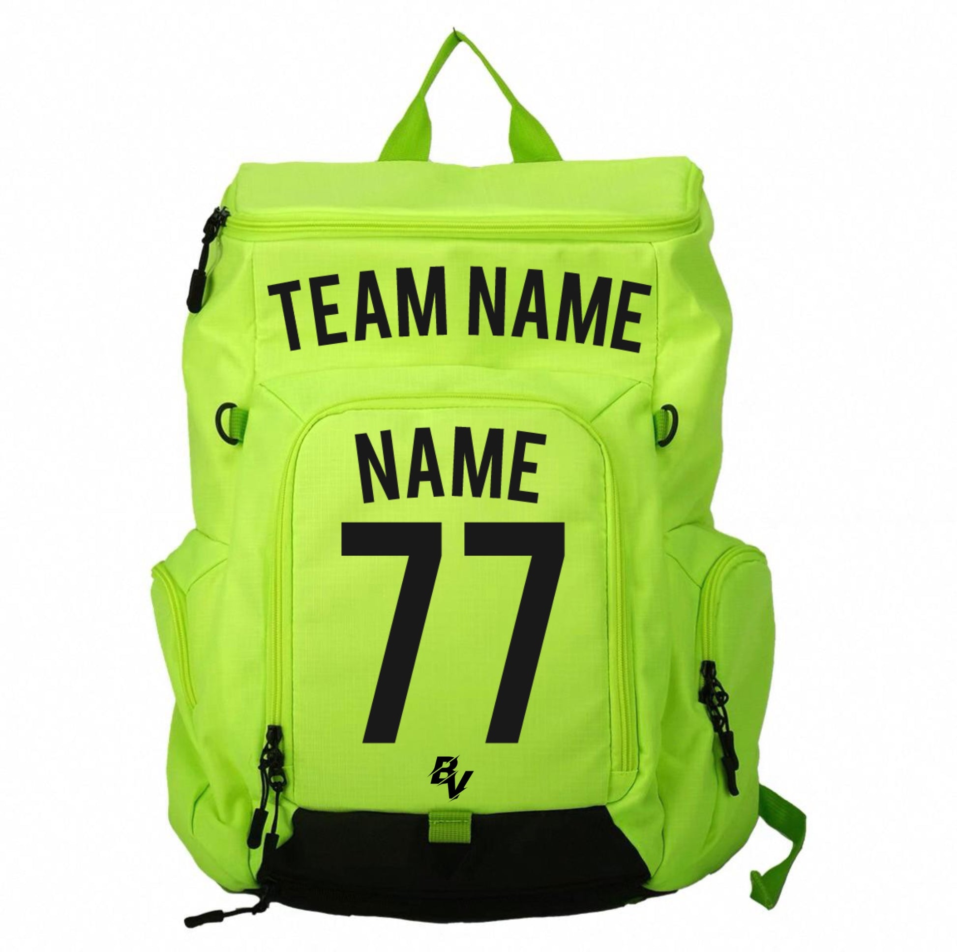 Neon Green Sports Backpack - Custom and Personalized - With Ball Holder