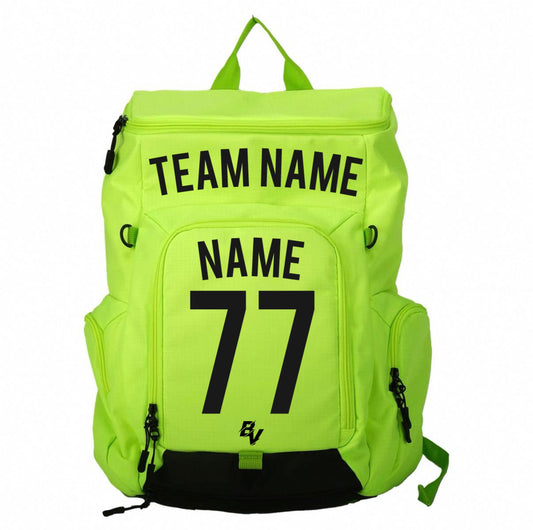 Neon Green Sports Backpack - Custom and Personalized - With Ball Holder