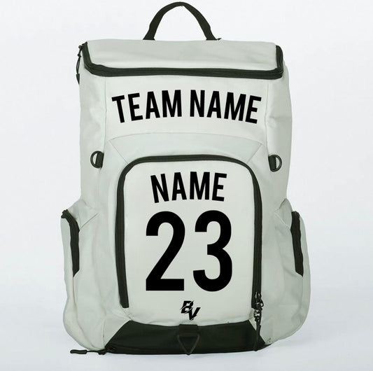White Sports Backpack - Custom and Personalized - With Ball Holder