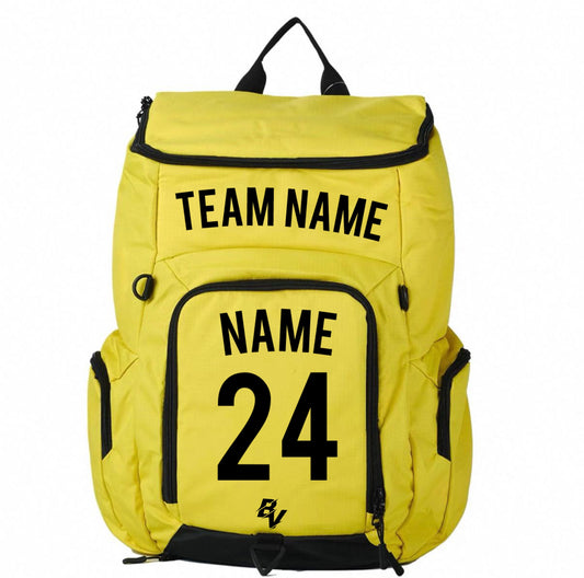 Yellow Sports Backpack - Custom and Personalized - With Ball Holder